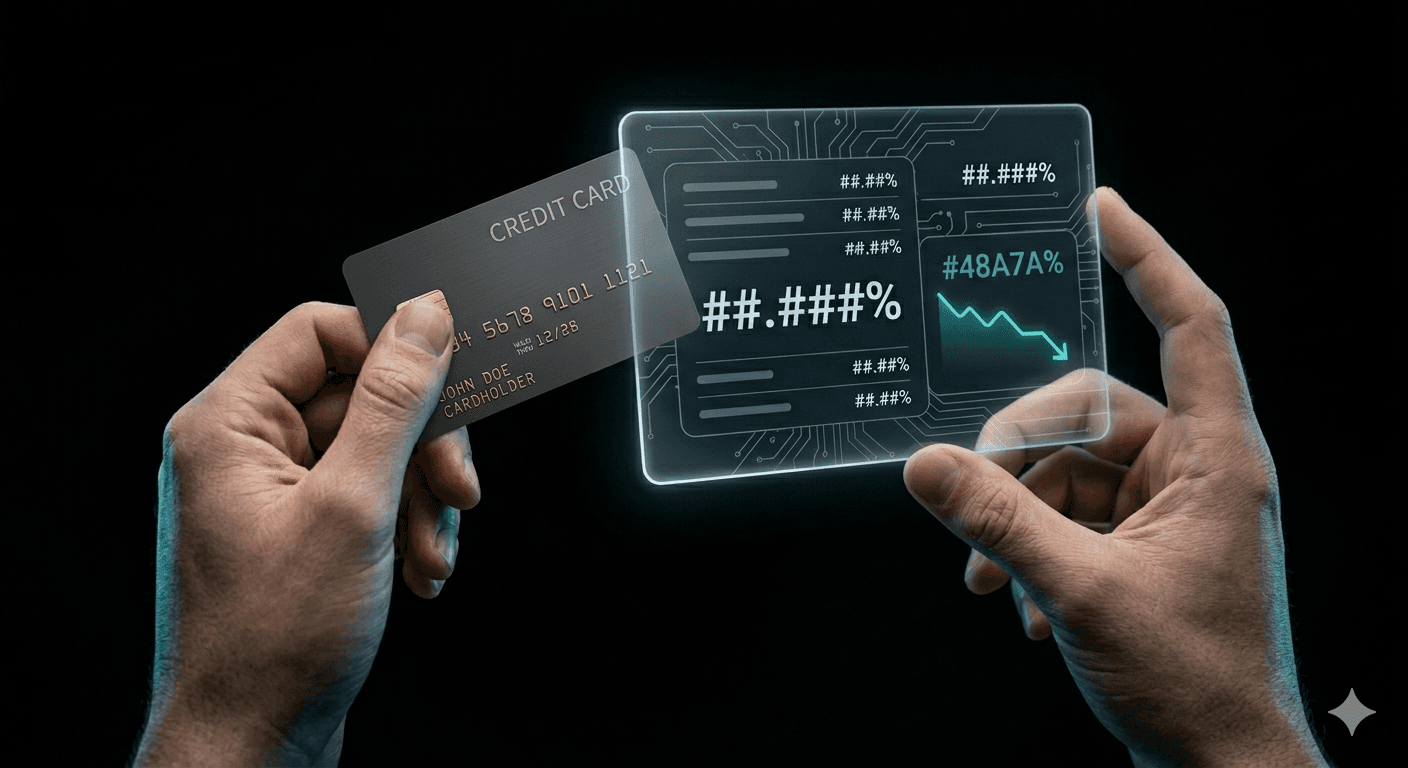 Business owner reviewing a commercial card transaction statement showing reduced interchange rates